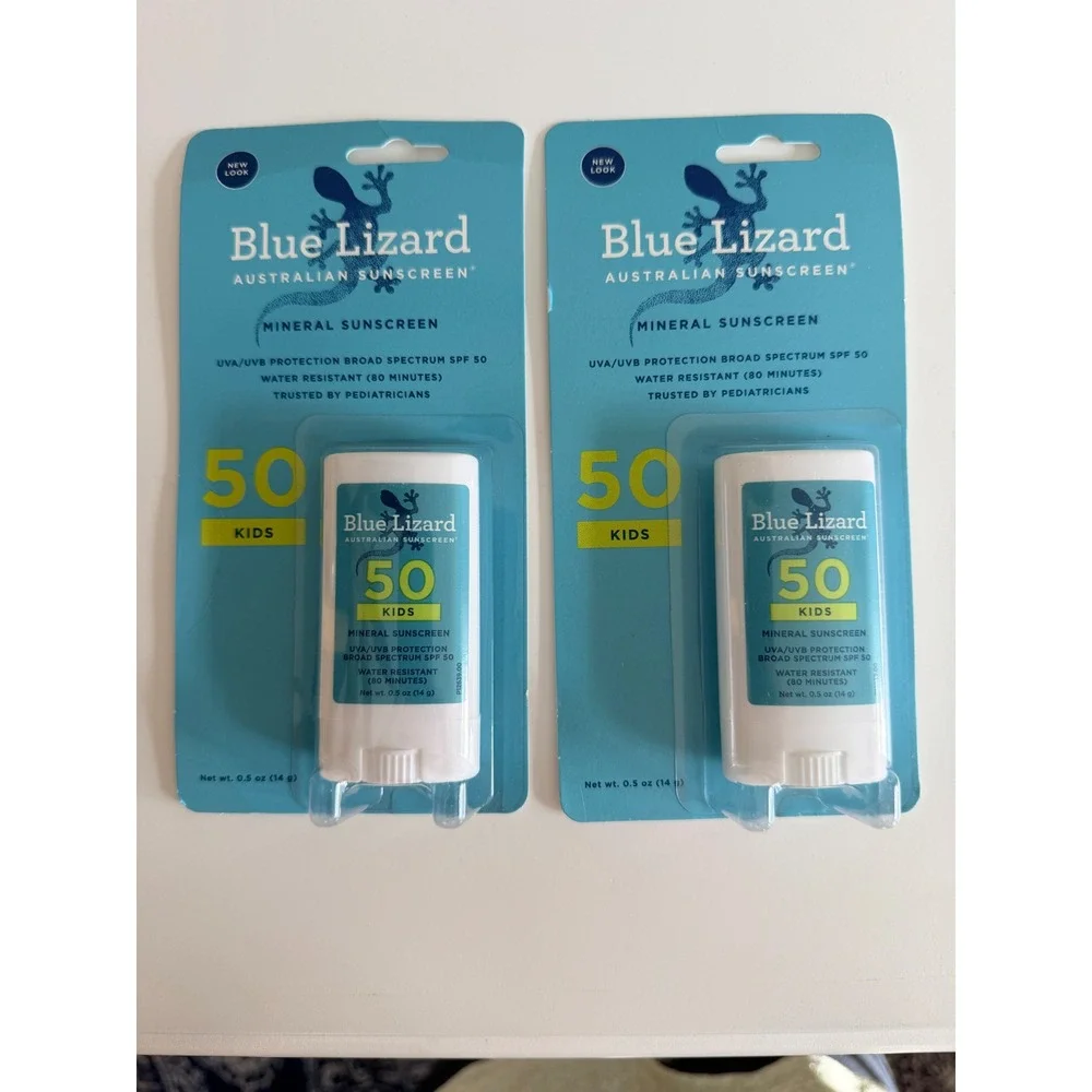 Blue Lizard Mineral Sunscreen Stick Kids 0.5oz SPF 50 Zinc Oxide 2pk NWT